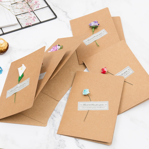 Factory supplied kraft paper dry flower greeting cards holiday greetings creative Christmas cards for flower shops and gift shops to give as gifts