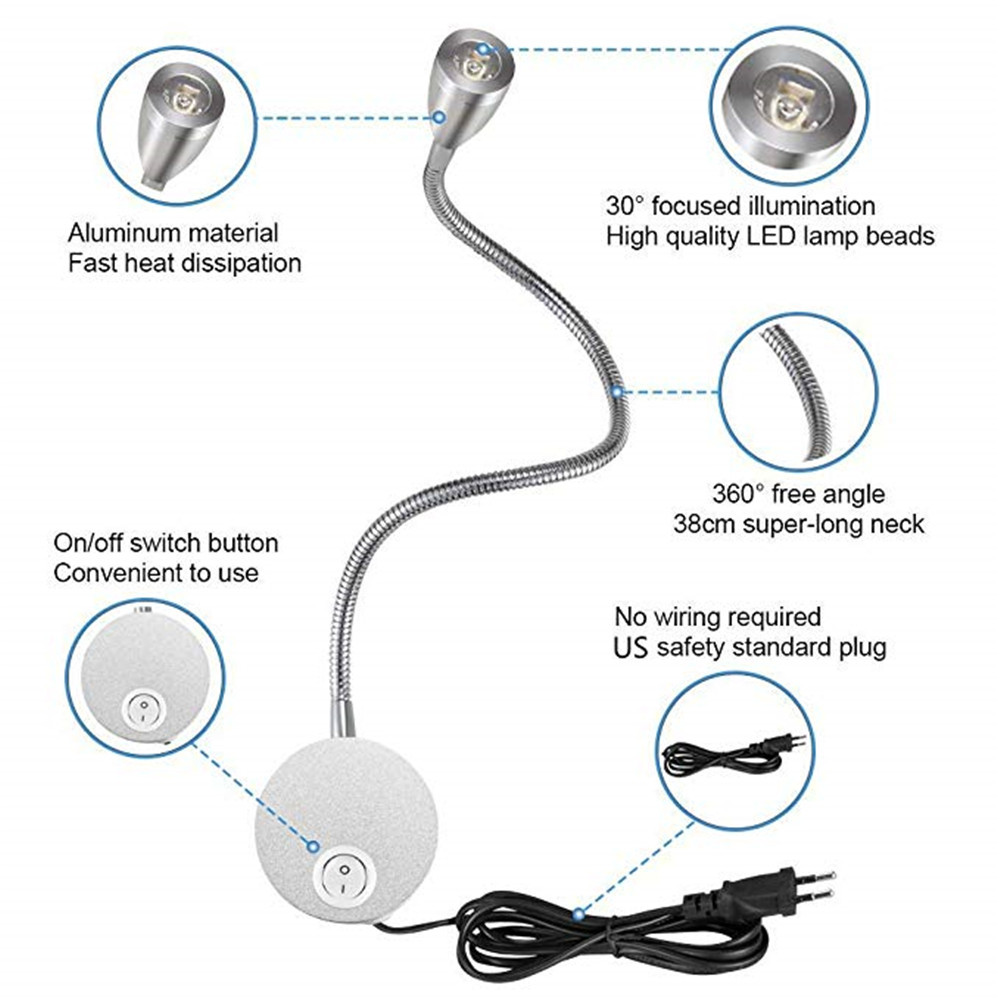 Lámpara de pared LED de aluminio Echiley Lámpara de noche de dormitorio de estilo minimalista moderno Lámpara de lectura de cabecera Lámpara de noche