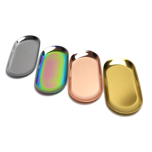 Nordic stainless steel golden oval plate jewelry storage metal tray snack plate storage tray