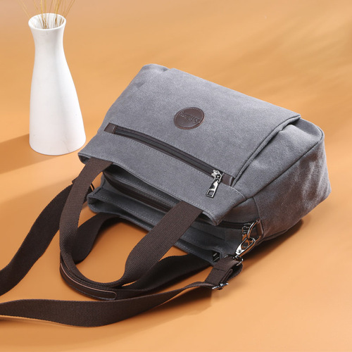 Retro casual women's bag canvas women's portable shoulder crossbody bag women's large capacity multi-compartment canvas bag FB-078