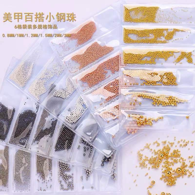 Fábrica directa manicura seis rejilla tamaño bola de acero lentejuelas uñas joyería nuevo estilo japonés clavo taladro joyería Decoración