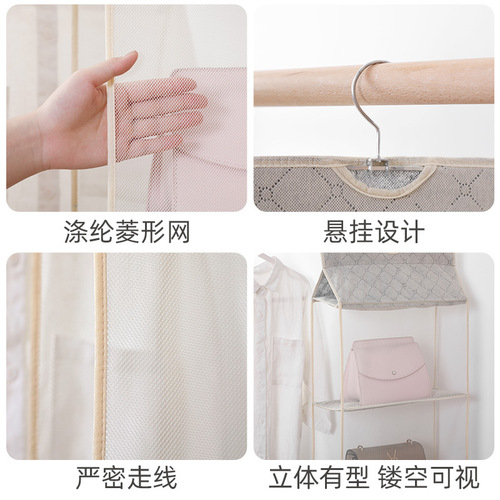 Bag storage bag household wardrobe hanging fabric storage hanging bag transparent leather bag multi-layer dust-proof storage artifact