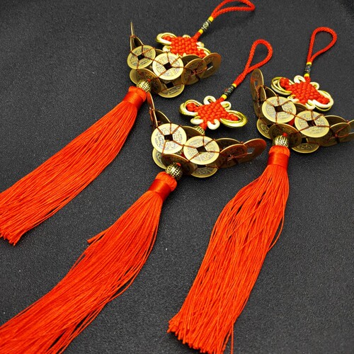 Wholesale hand-woven pure copper Ten Emperors money Lutong copper coin ball knot car pendant gift Feng Shui ornaments