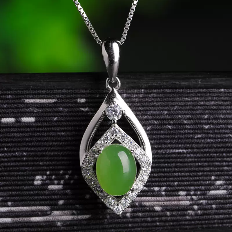 带证书天然白玉吊坠批发925纯银镂空镶嵌和田碧玉水滴挂件项坠项