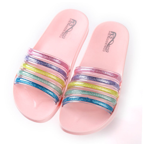 Summer new crystal slippers for women, transparent rainbow, indoor home bathroom slippers, outdoor sandals and slippers wholesale