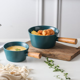 美辰达 Салатница в европейском стиле с бамбуковой ручкой, керамическая миска для пасты, ваза для фруктов, десертная миска, белый фарфор, светлый, роскошный ретро