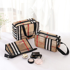 Mesh PVC portable cosmetic bag double-layer mesh waterproof storage bag travel large capacity portable toiletry bag