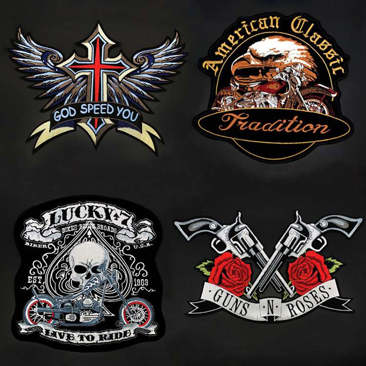 时尚朋克机车大号刺绣布贴外套装饰辅料背胶卫衣修饰贴标厂家直供