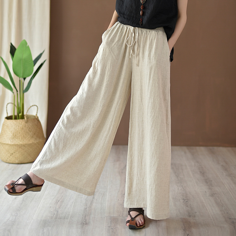 2026 Summer New Cotton and Linen Women's Clothing, Artistic Retro Sand-Washed Women's Yoga Pants, Linen Drawstring Casual Wide-Leg Pants 2026 Summer New Cotton and Linen Women's Clothing, Artistic Retro Sand-Washed Women's Yoga Pants, Linen Drawstring Casual Wide-Leg Pants