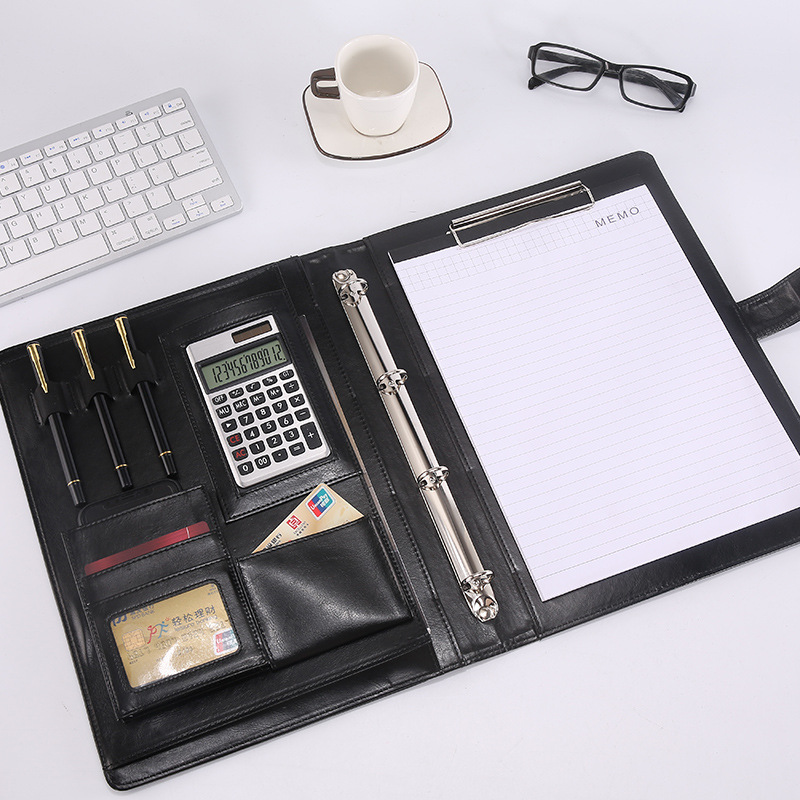 Fabricante A4 de hojas sueltas carpeta Gerente de material con cremallera bolsa de oficina de negocios CONTRATO DE firma tablero clip de cuero