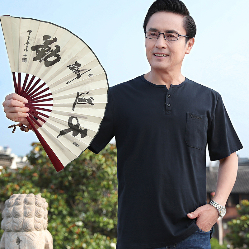 [100 Cotton] Dad's Short-sleeved T-shirt Men's Middle-aged and Elderly Pure Cotton Sweatshirt Father's Day Grandpa's Clothes Wholesale