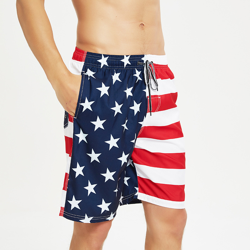 American Flag Amazon Cross-border Special Explosive Quick-drying Loose Beach Pants Men's Extra-large Five-point Swimming Pants Shorts