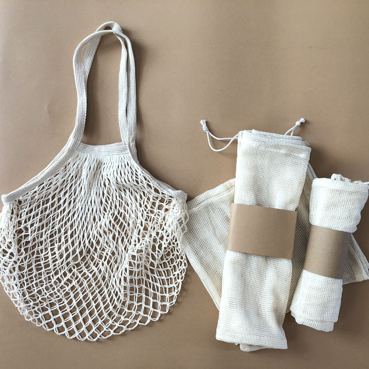 厂家直供亚马逊wish纯棉布网兜小方格环保果蔬收纳束口袋可加商标