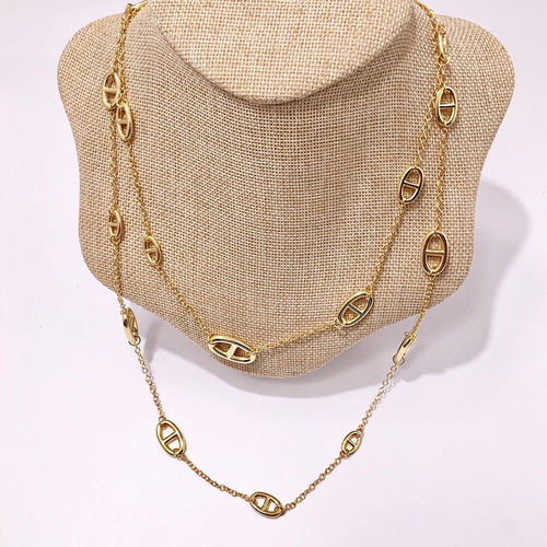 Live Stream Celebrity Same Style High-Quality Outfit H-Shaped Pig Nose Long Necklace Autumn/Winter Color-Safe Sweater Chain