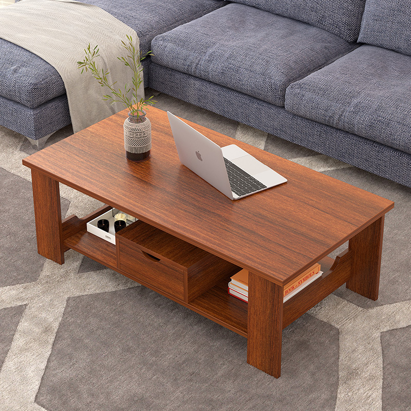 Mesa de té simple doble capa pequeña mesa de madera pequeña mesa de té simple moderna sala de estar mesa auxiliar de almacenamiento pequeño apartamento mesa de té