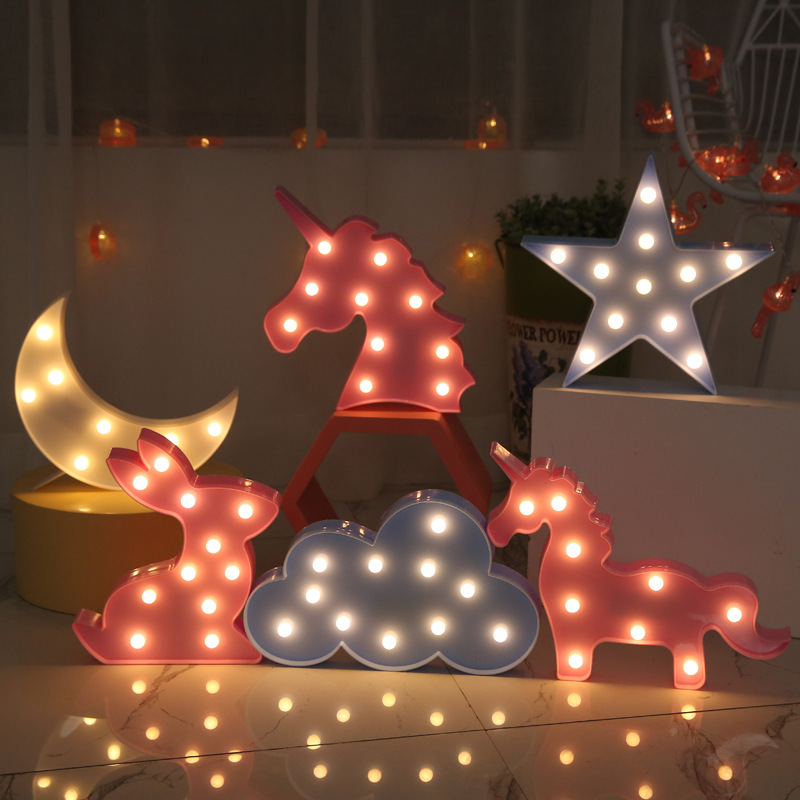 ins pendulum LED Flamingo cactus shape light string cloud LOVE letter decoration wall hanging creative night light