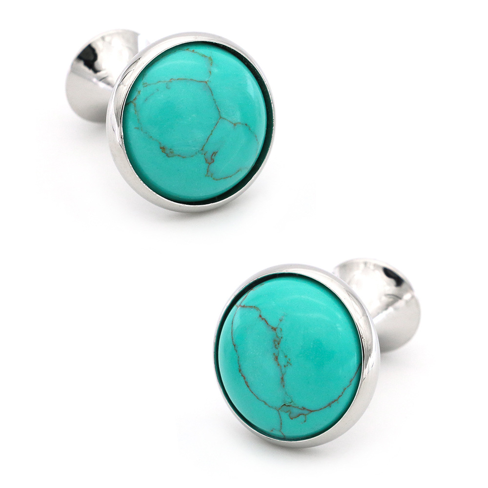 Simple Natural Natural Pattern Round Turquoise Gem Cufflinks Buttons Men's French cufflinks Cufflinks
