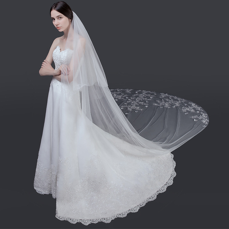 2024 new veil European style floor-length natural long…