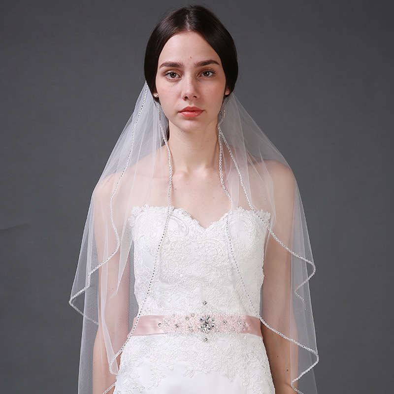 Romantic veil 2024 new two-layer chain diamond white simple bachelor…