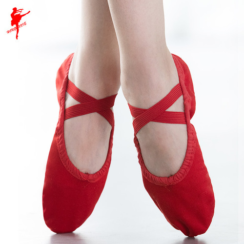 Red dance shoes for adults and children, soft-soled dance shoes, men's and women's cat claw practice shoes, canvas ballet pleated shoes 1002L