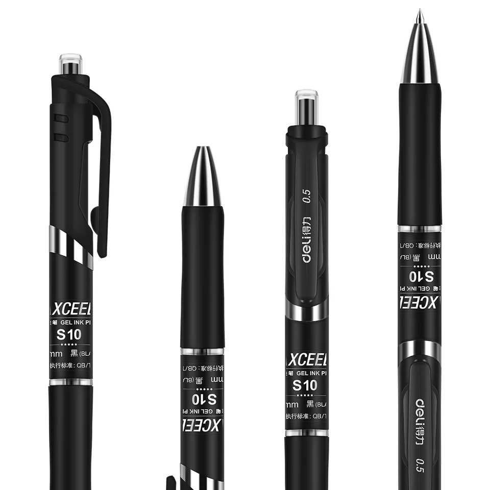 Bolígrafo de gel retráctil Deli S10 con cuerpo mate, punta de 0.5 mm, agarre cómodo, bolígrafo para firmas de oficina y negocios.