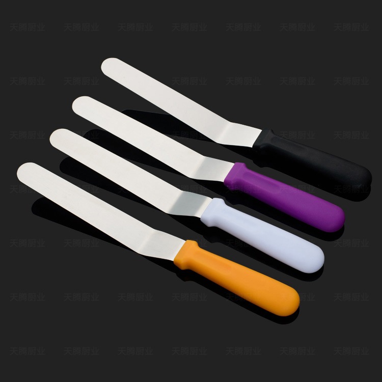 Baking Tools 8-inch curved kiss knife stainless steel cake scraper orange plastic curved spatula