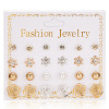 Fashionable earrings, zirconium from pearl, Korean style, internet celebrity, 12 pair, flowered, wholesale