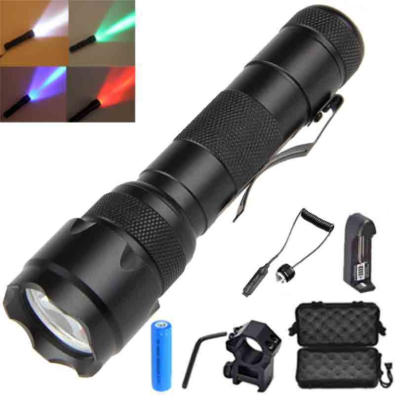 Cross-border hot sale 502B white light purple Red Light Green Light flashlight strong light rechargeable aluminum alloy LED flashlight Cross-border hot sale 502B white light purple Red Light Green Light flashlight strong light rechargeable aluminum alloy LED flashlight