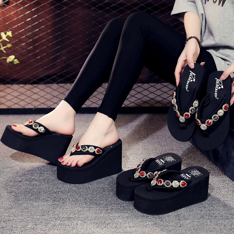 Slippers, beach non-slip flip flops, with gem