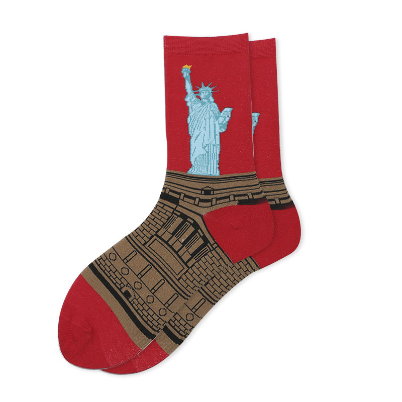 Cielo estrellado calcetines de algodón para hombres calcetines de pintura famosos calcetines de pintura al óleo de Mona Lisa calcetines de media pantorrilla para hombres suministro transfronterizo ventas directas de fábrica