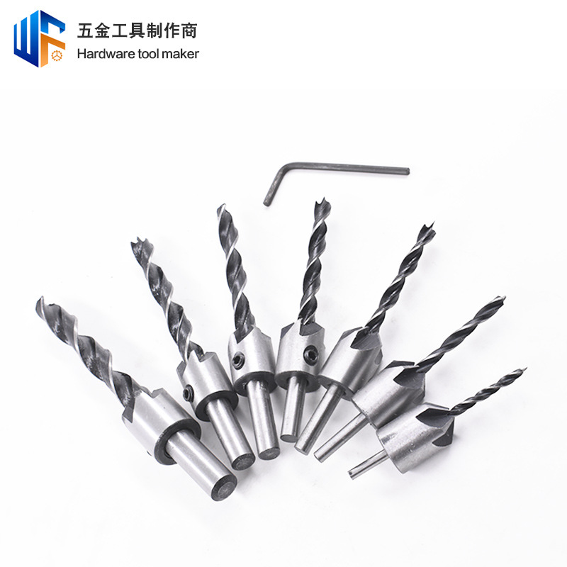 7PCs three-tip woodworking countersunk drill adjustable positioning chamfered hole drill bit high speed steel woodworking countersunk drill bit