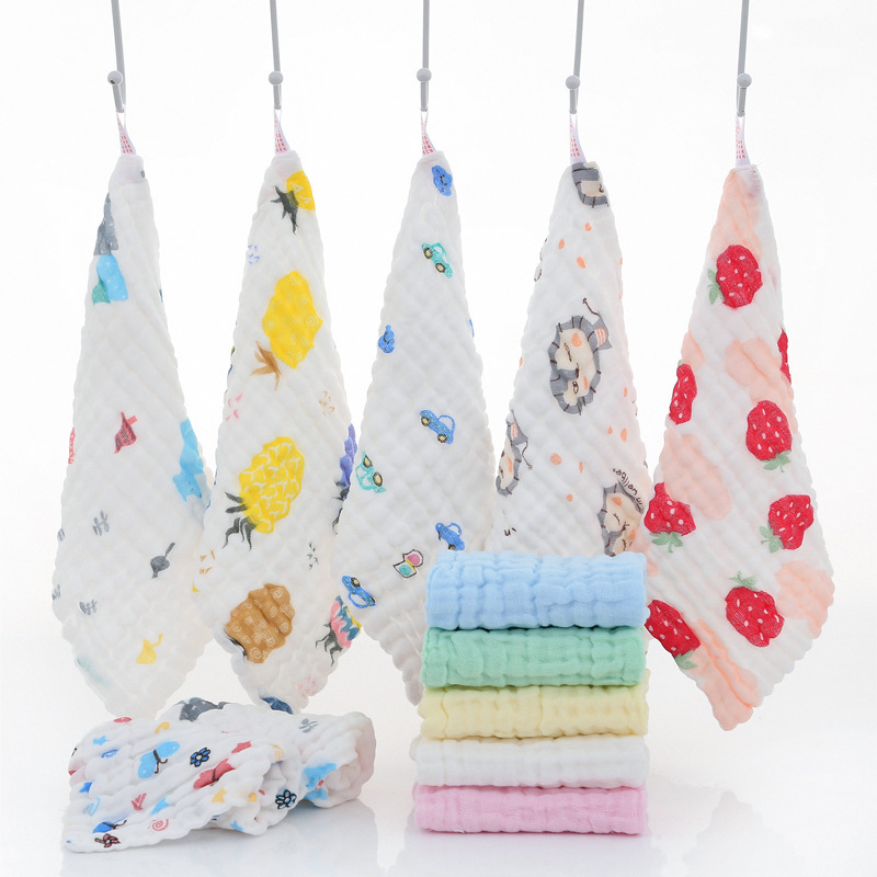 Cotton Square Baby Small Towel Six-Layer Gauze Slipper Printing Hand Towel Children's Face Towel Six-Layer Pleated Handkerchief