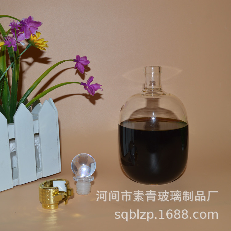 高硼硅玻璃将军肚工艺酒瓶 两种容量装保健营养酒水晶盖铜色扣封