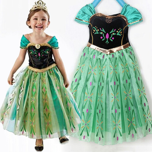 New Children's Dress Frozen Cartoon Print Dress for Girls, Lace Princess Dress with Long Mantle, Children's Performance Costume