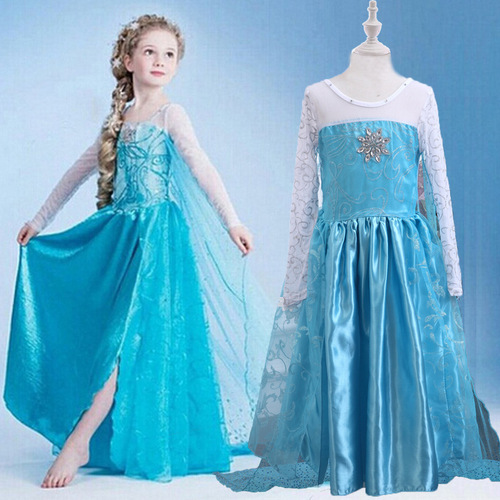 New Children's Dress Frozen Cartoon Print Dress for Girls, Lace Princess Dress with Long Mantle, Children's Performance Costume