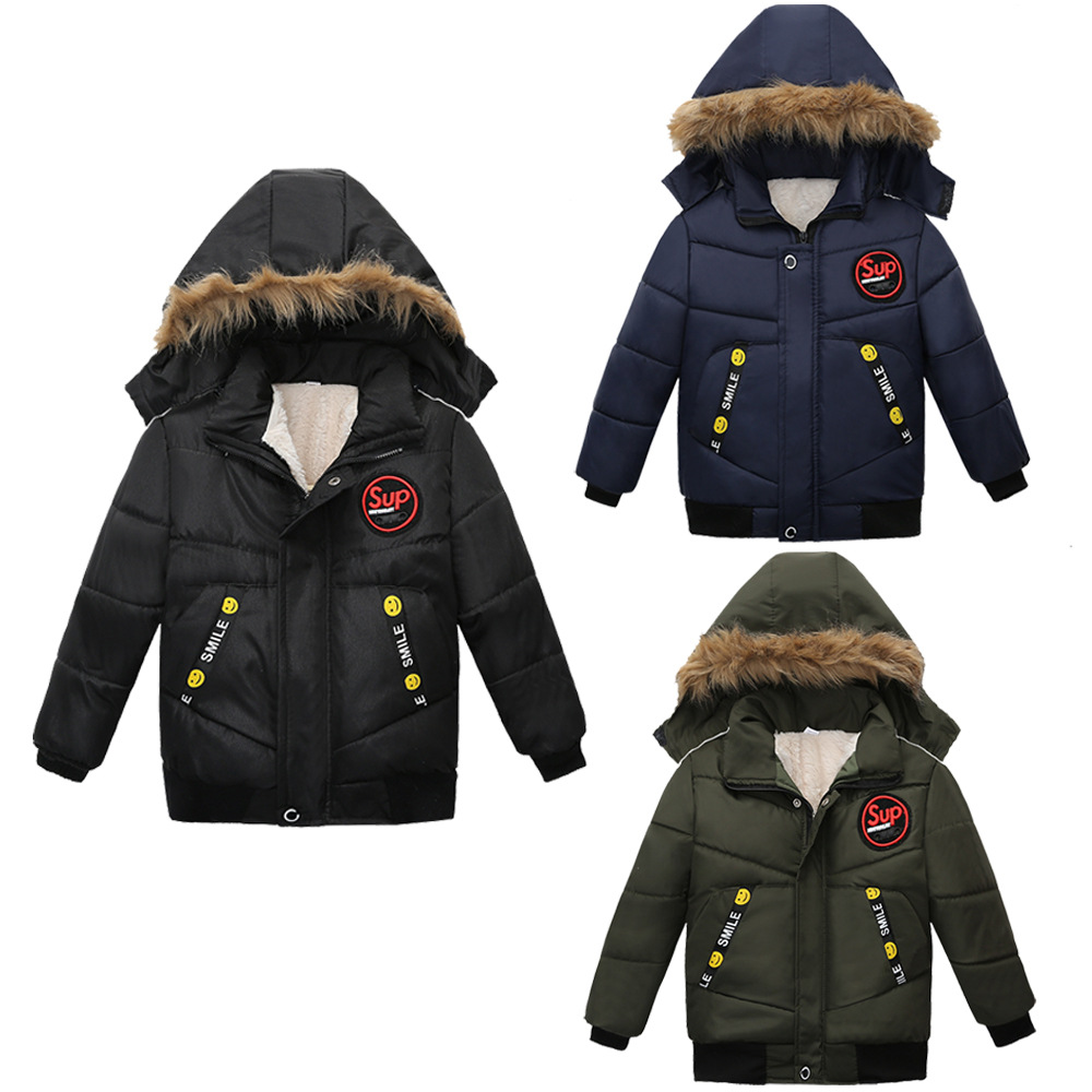 Children's Cotton-padded Coat Winter Boys' Thickened Hooded Coat Trendy Children's Fashion Letters Cotton-padded Coat Trendy