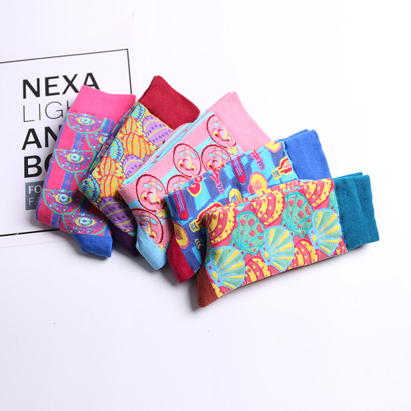 2025d Grote Bloemen Serie Trendy Merk Four Seasons Katoenen Koppel Unisex Sokken_voghion.com