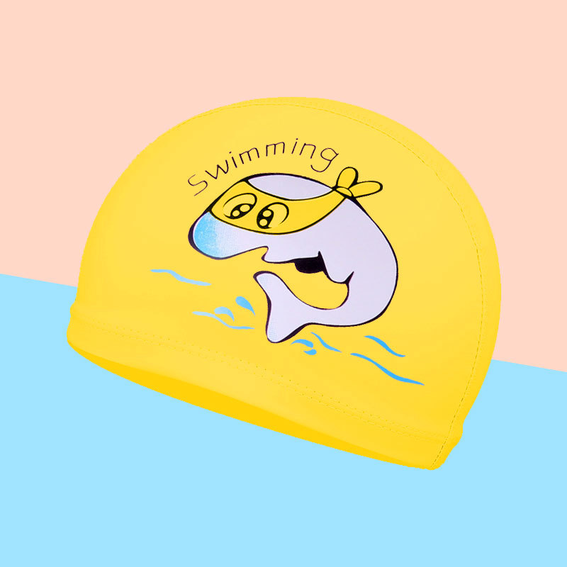 Gorro de natación a prueba de agua para niños y niñas para niños lindo pelo largo pu recubierto de tela gorro de natación al por mayor