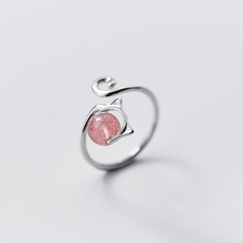 Simple cute kitten ring female open kt cat ears puppy ring small animal cartoon Xiyin jewelry wholesale