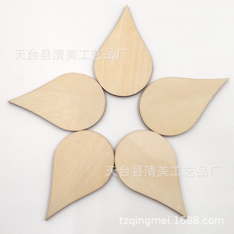 15-100mm versión de tilo de madera hoja de botón de madera en forma de gota de agua versión de tilo de bricolaje hoja de madera decorativa de gota de agua
