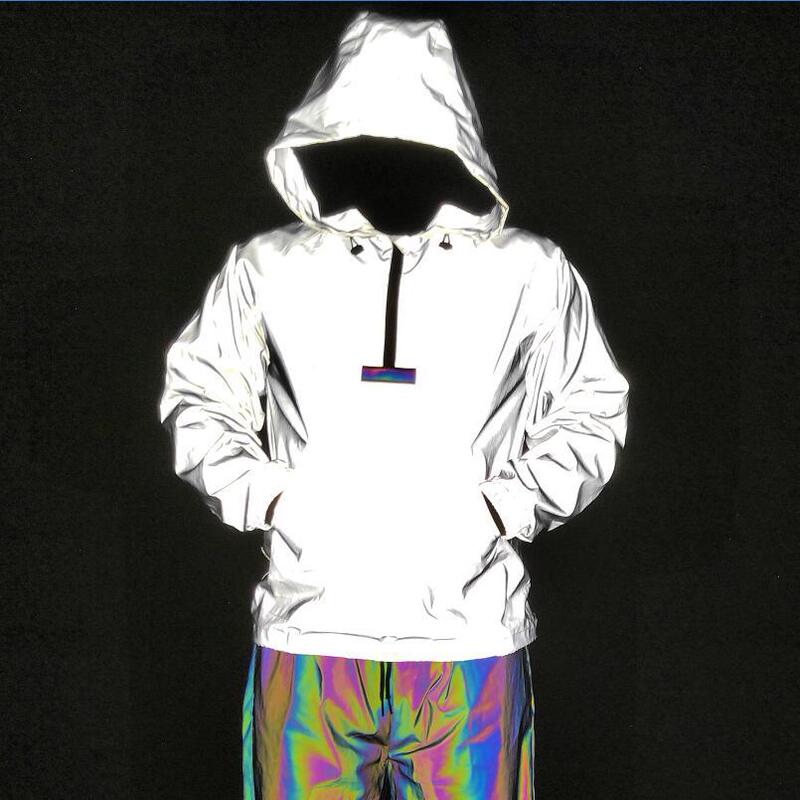 New Half Zip Full Reflective Jacket Pullover European and American Fashion Large Size Coat Colorful Reflective Ribbon Stitching Top