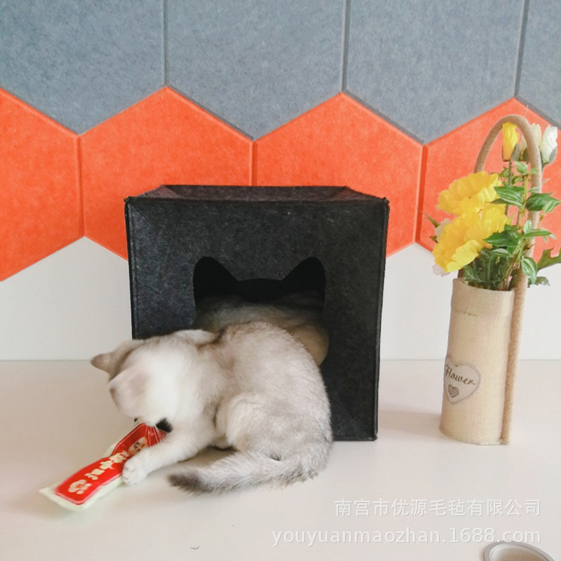 厂家供应四季毛毡宠物窝 半封闭保暖猫窝猫房子 可拆洗毛毡宠物窝