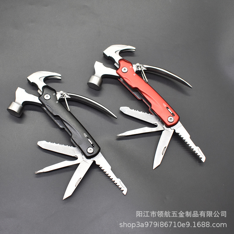 现货户外多功能锤羊角锤露营刀车载救生应急维修工具钳地钉锤
