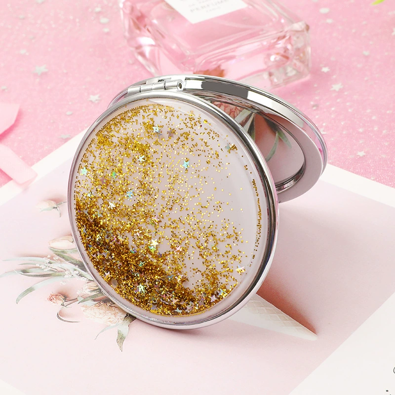 Handheld Double-Sided Mirror, Cute Cartoon, Glitter Flow Sand, Round & Square, Giftable