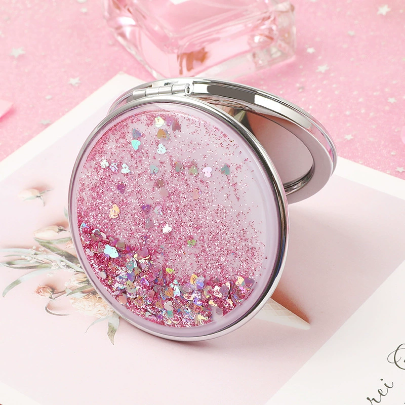 Handheld Double-Sided Mirror, Cute Cartoon, Glitter Flow Sand, Round & Square, Giftable