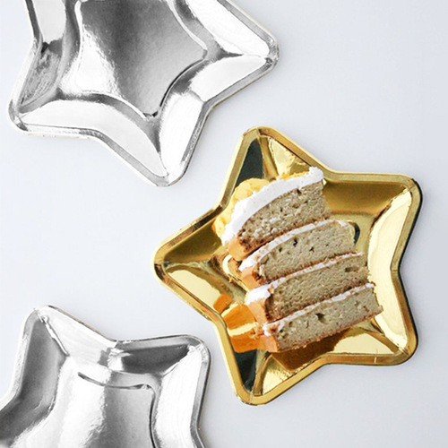 Christmas New Year golden silver five-pointed star disposable paper plate shaped star dinner plate birthday party decoration
