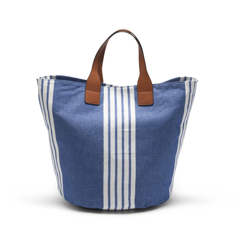 环保圆底帆布袋皮革手提帆布包条纹布自意logo