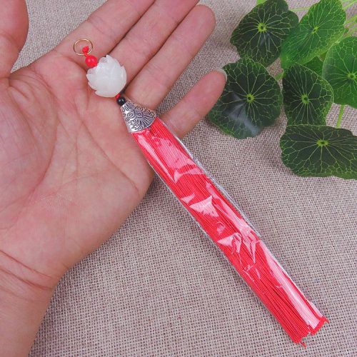 Bodhi-like white jade lotus metal fish mouth tassel pendants for three lives and three worlds fan earring tassel bag hanger pendants