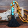 Accessory, necklace from pearl with tassels, turquoise pendant, boho style, European style