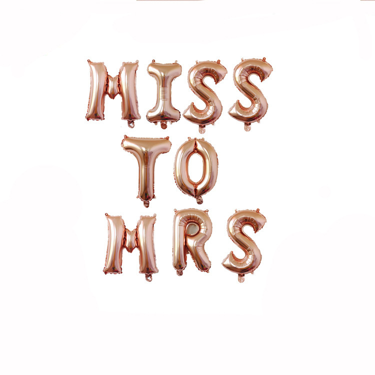 Transfronterizo de 16 pulgadas oro plata oro rosa carta globo de aluminio señorita a señora decoración de la boda traje de globo